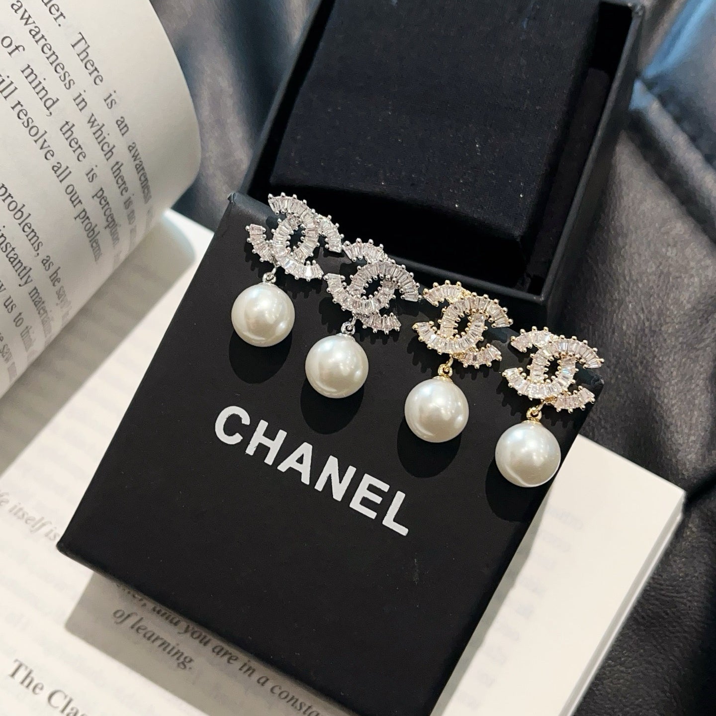 Baguette Crystal Pearl Drop Earrings | Gold & Silver-tone