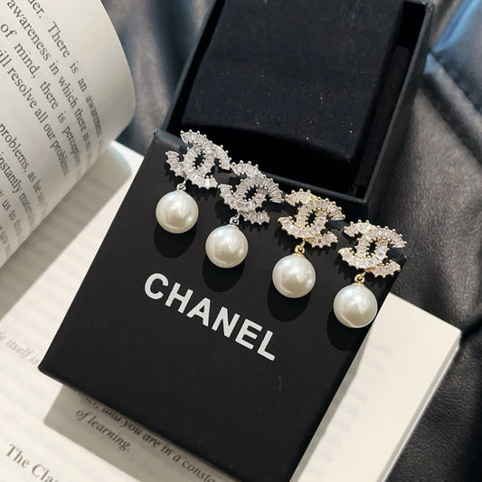 Baguette Crystal Pearl Drop Earrings | Gold & Silver-tone