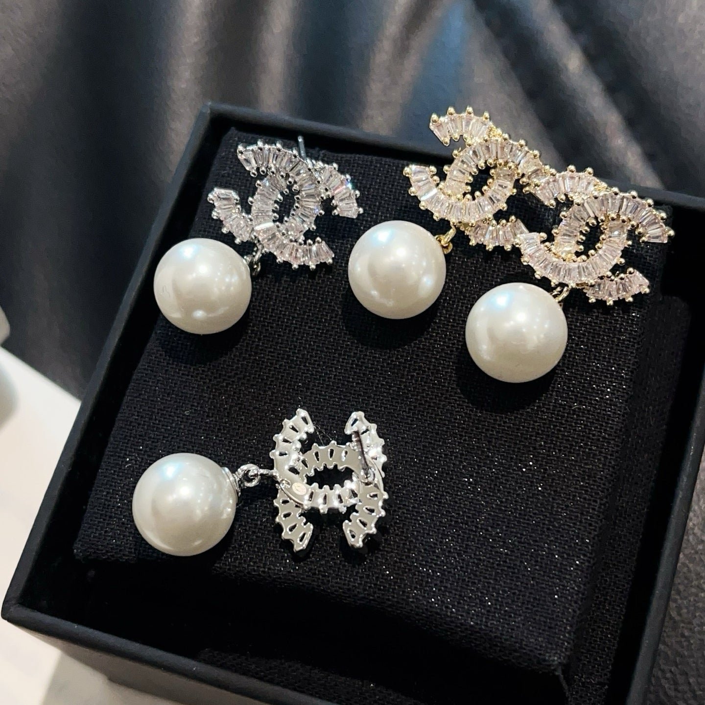 Baguette Crystal Pearl Drop Earrings | Gold & Silver-tone