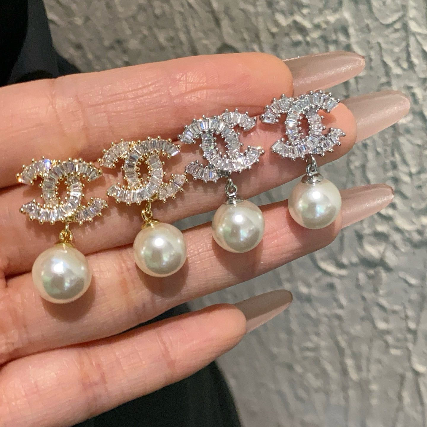 Baguette Crystal Pearl Drop Earrings | Gold & Silver-tone