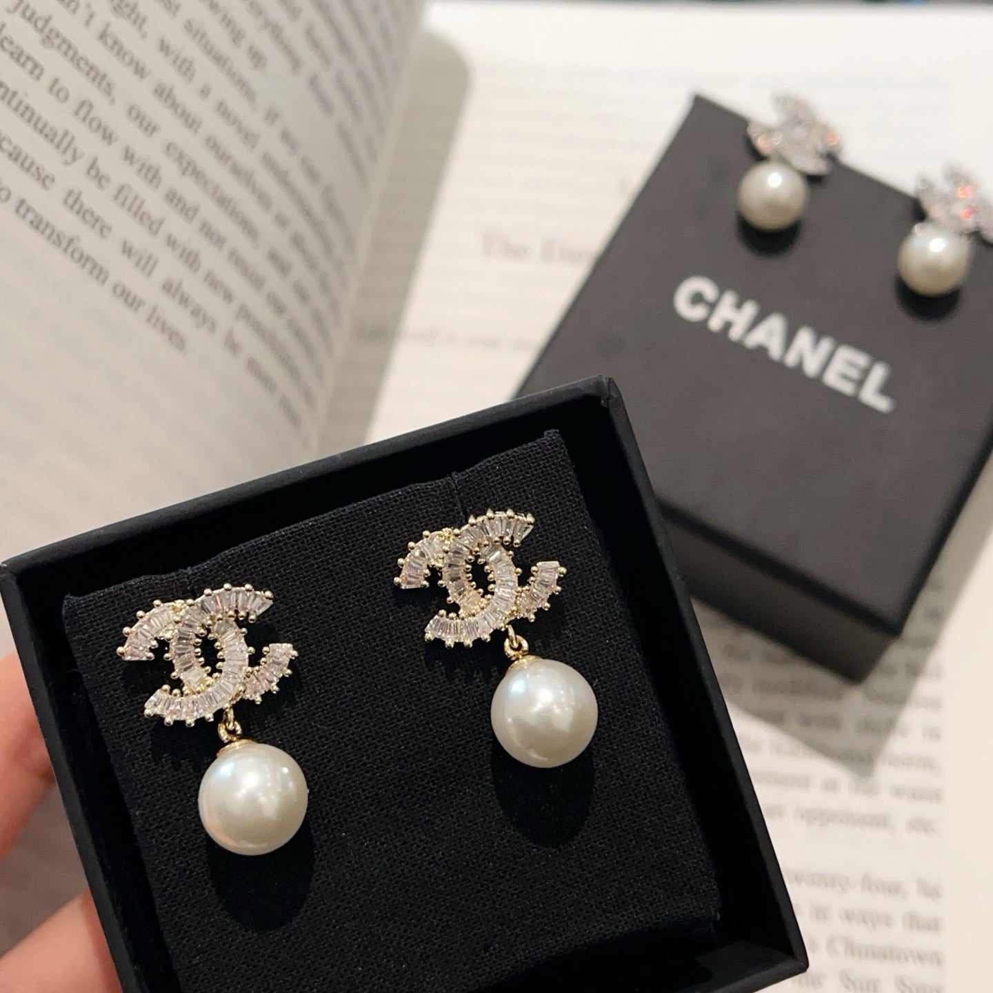 Baguette Crystal Pearl Drop Earrings | Gold & Silver-tone