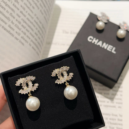 Baguette Crystal Pearl Drop Earrings | Gold & Silver-tone