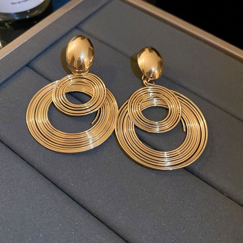 Gold Spiral Hoop Drop Earrings | Statement Jewelry