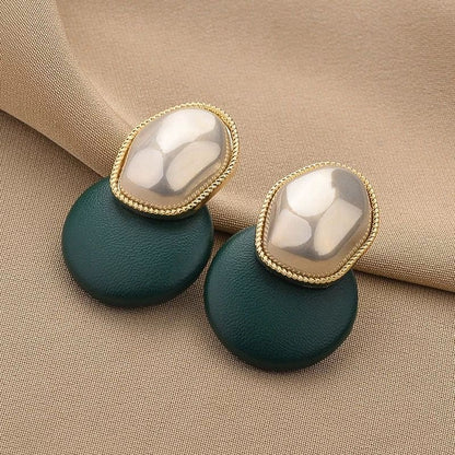 Green & Silver Geometric Drop Earrings | Modern Elegance