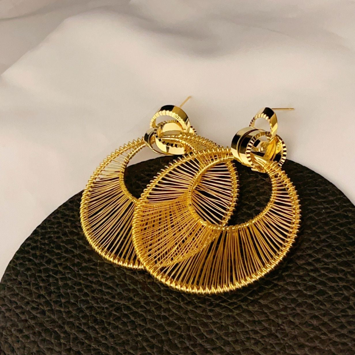 Gold Wire Woven Hoop Drop Earrings | Artisan Statement Jewelry