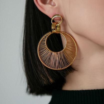 Gold Wire Woven Hoop Drop Earrings | Artisan Statement Jewelry