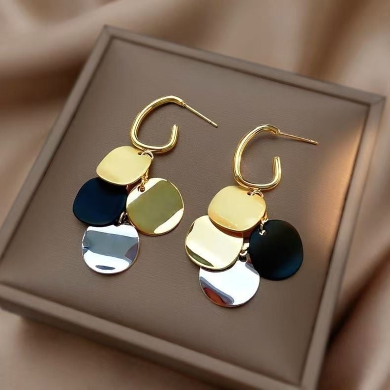 Multi-Disc Dangle Earrings | Gold Silver Black Sequin Drop
