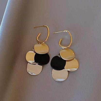 Multi-Disc Dangle Earrings | Gold Silver Black Sequin Drop
