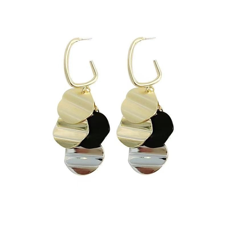 Multi-Disc Dangle Earrings | Gold Silver Black Sequin Drop