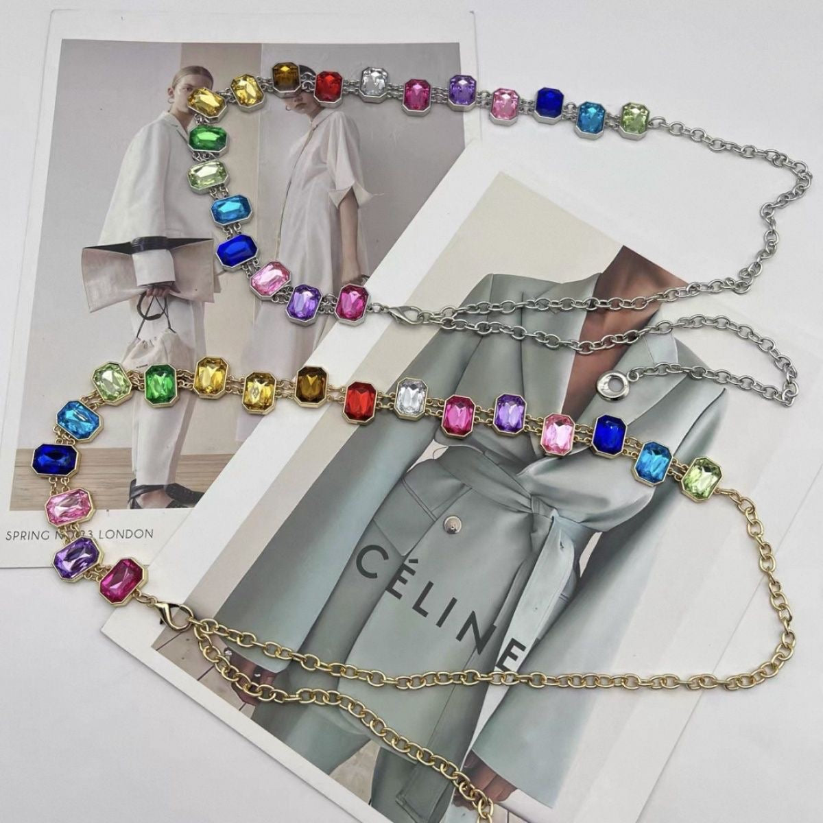 Rainbow Gemstone Chain Belt | Colorful Crystal Waist Chain
