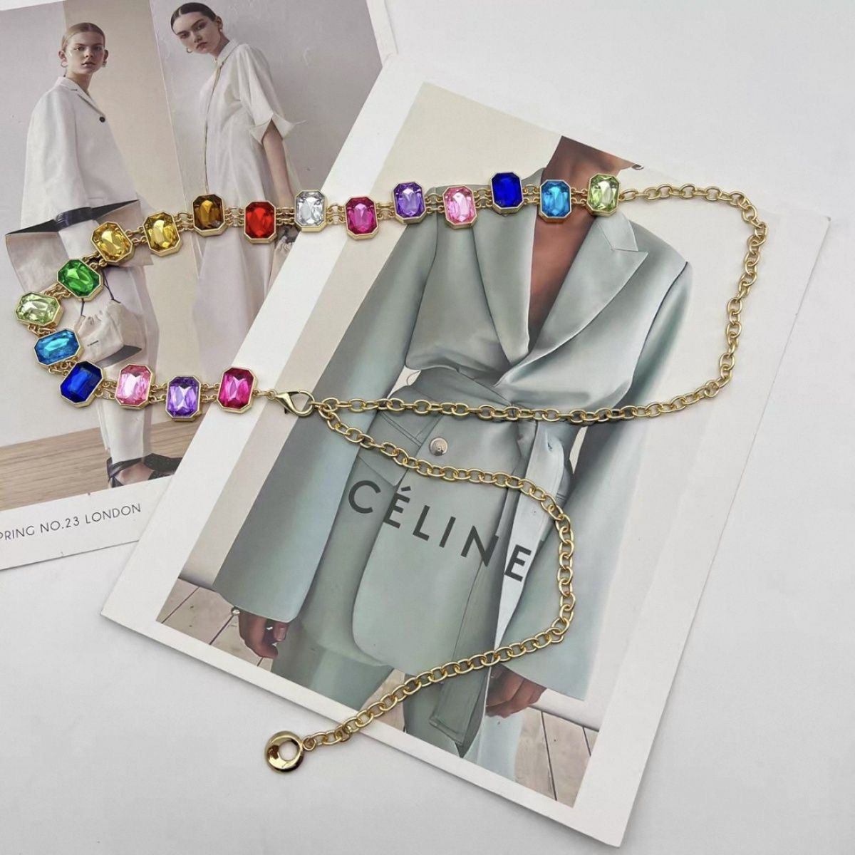Rainbow Gemstone Chain Belt | Colorful Crystal Waist Chain