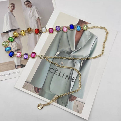 Rainbow Gemstone Chain Belt | Colorful Crystal Waist Chain