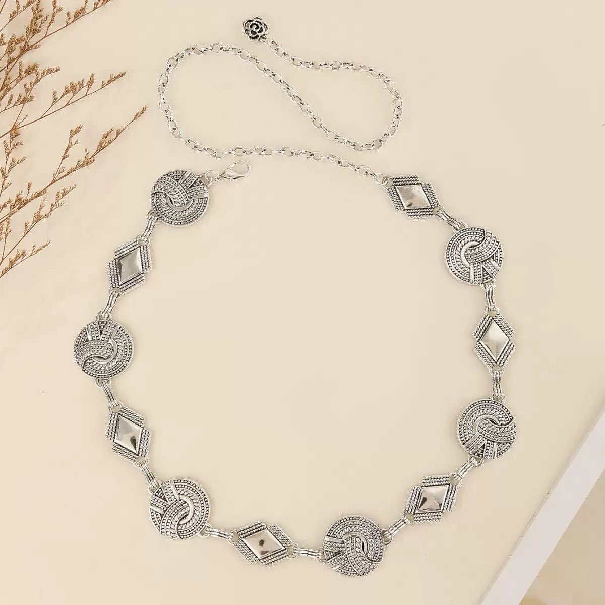 Vintage Knot & Diamond Medallion Chain Belt | Gold Silver Waist Chain