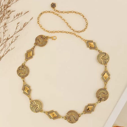 Vintage Knot & Diamond Medallion Chain Belt | Gold Silver Waist Chain