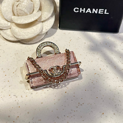 Mini Handbag Brooch | Crystal Clear Acrylic & Silver Chain