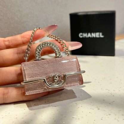 Mini Handbag Brooch | Crystal Clear Acrylic & Silver Chain
