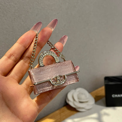 Mini Handbag Brooch | Crystal Clear Acrylic & Silver Chain