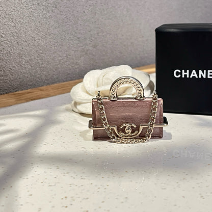Mini Handbag Brooch | Crystal Clear Acrylic & Silver Chain