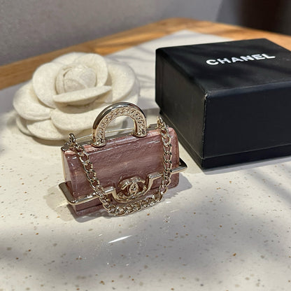 Mini Handbag Brooch | Crystal Clear Acrylic & Silver Chain
