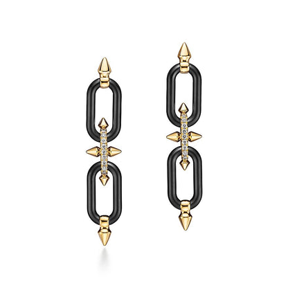 Double Link Chain Drop Earrings | Gold & Black
