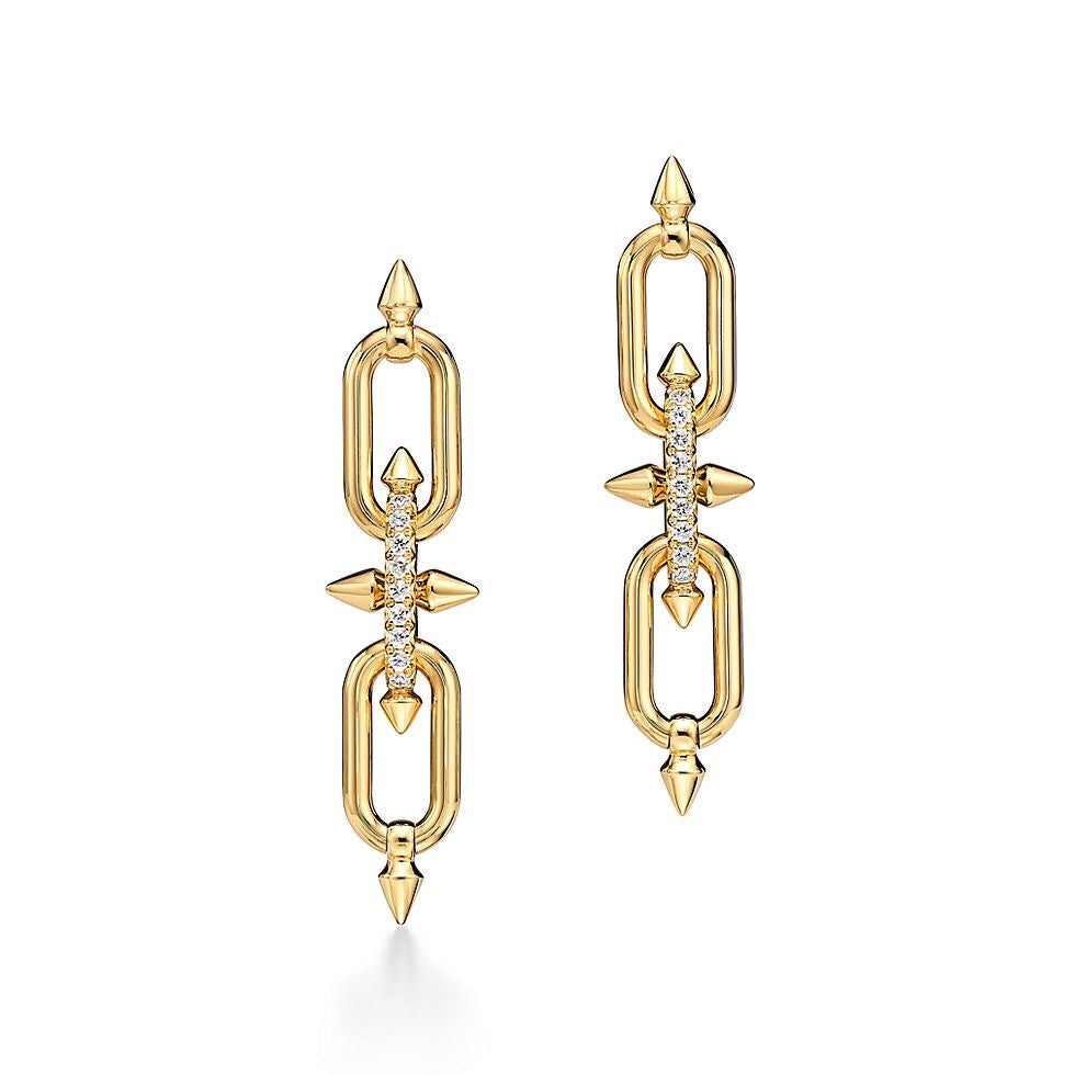 Double Link Chain Drop Earrings | Gold & Black