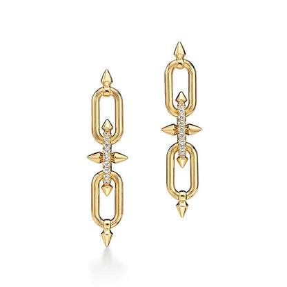 Double Link Chain Drop Earrings | Gold & Black