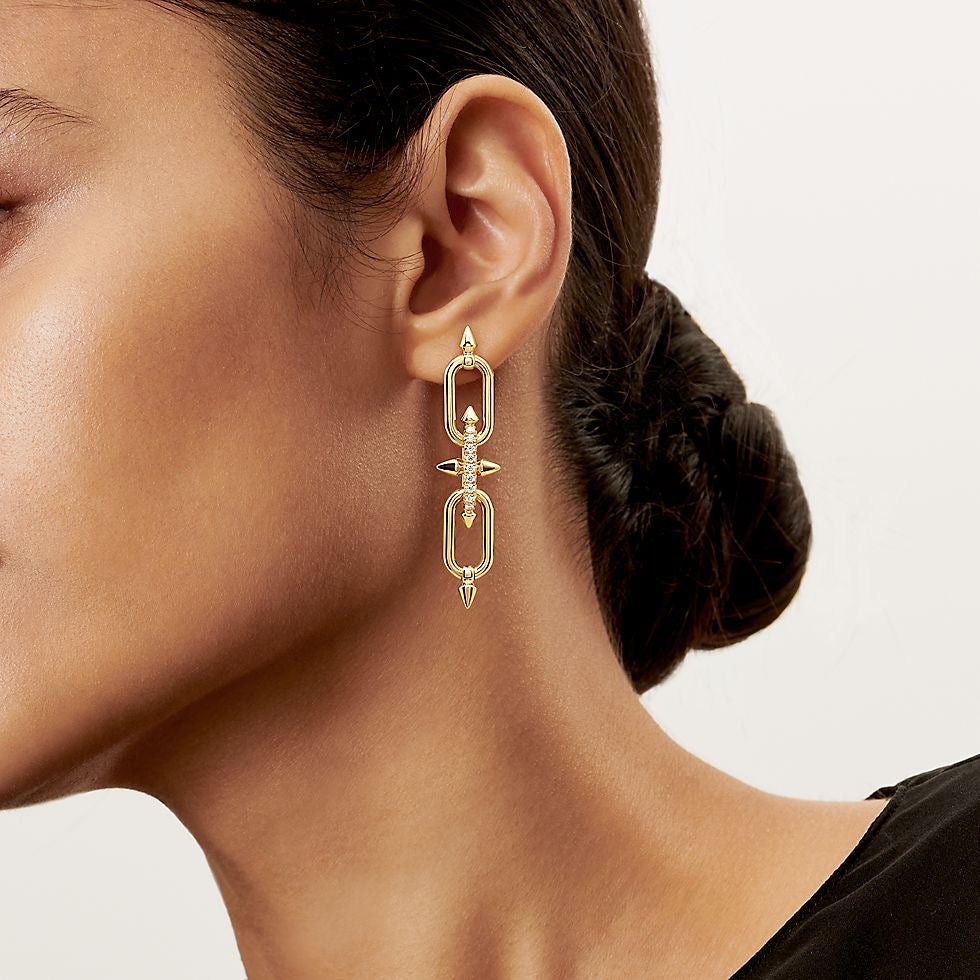 Double Link Chain Drop Earrings | Gold & Black