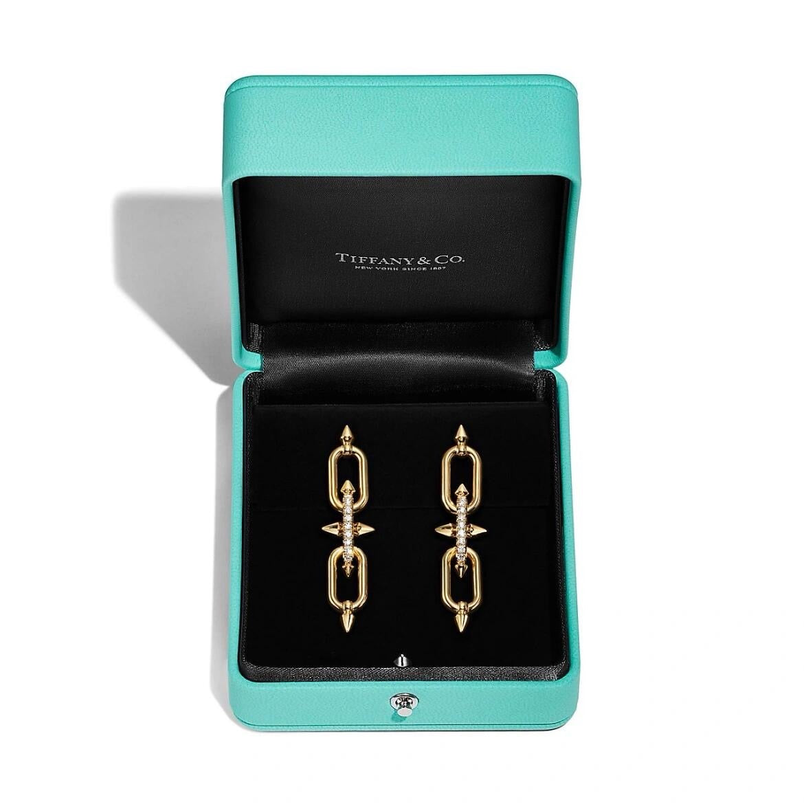 Double Link Chain Drop Earrings | Gold & Black