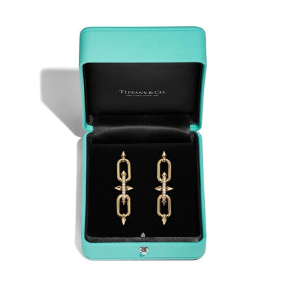 Double Link Chain Drop Earrings | Gold & Black
