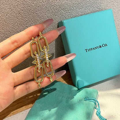 Double Link Chain Drop Earrings | Gold & Black