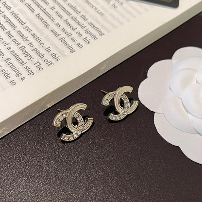 Double Arc Crystal Stud Earrings | Gold-Tone
