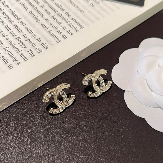 Double Arc Crystal Stud Earrings | Gold-Tone