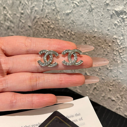 Double Arc Crystal Stud Earrings | Gold-Tone