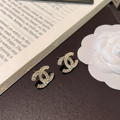 Double Arc Crystal Stud Earrings | Gold-Tone