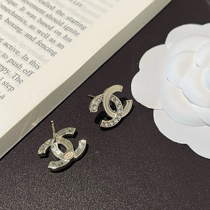 Double Arc Crystal Stud Earrings | Gold-Tone