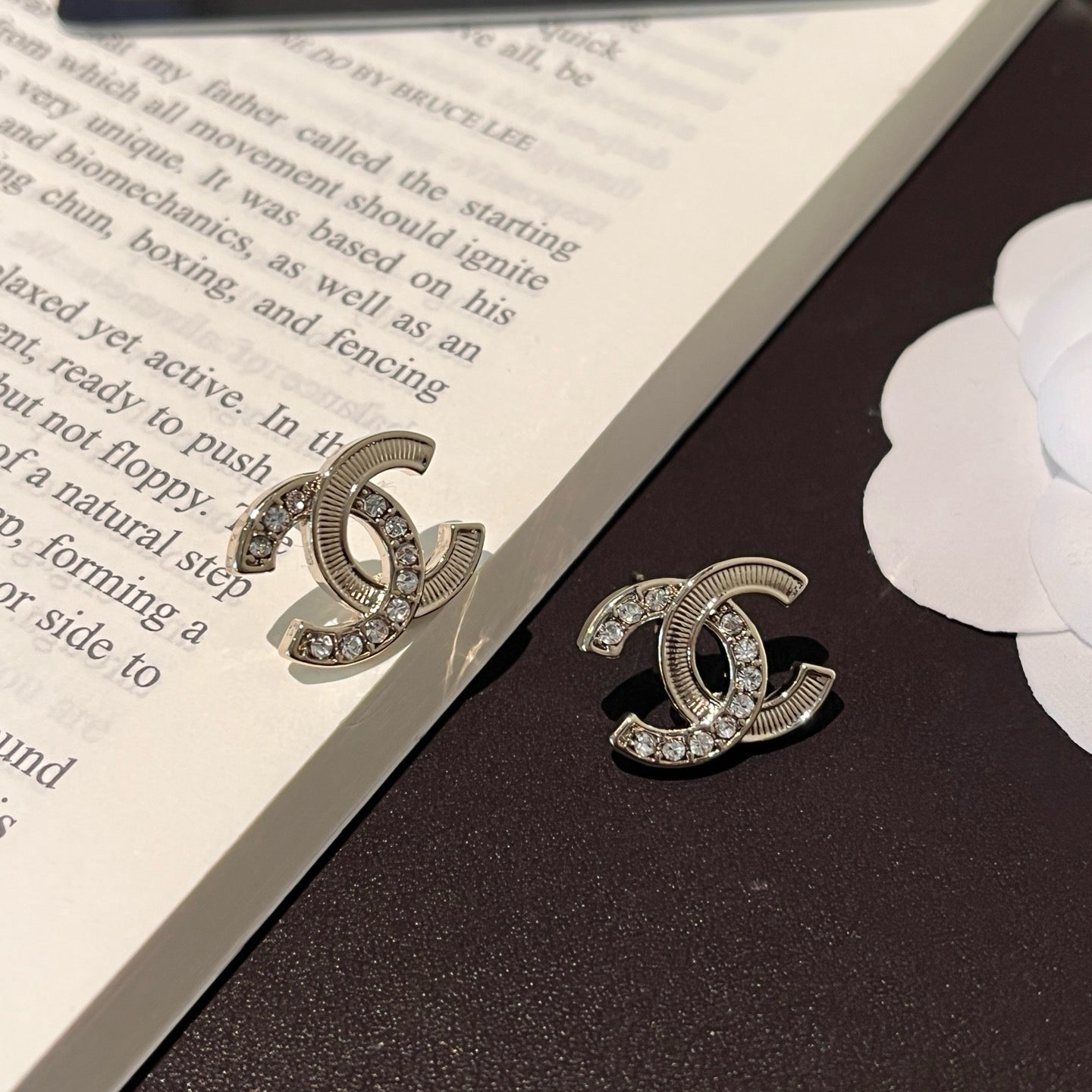 Double Arc Crystal Stud Earrings | Gold-Tone