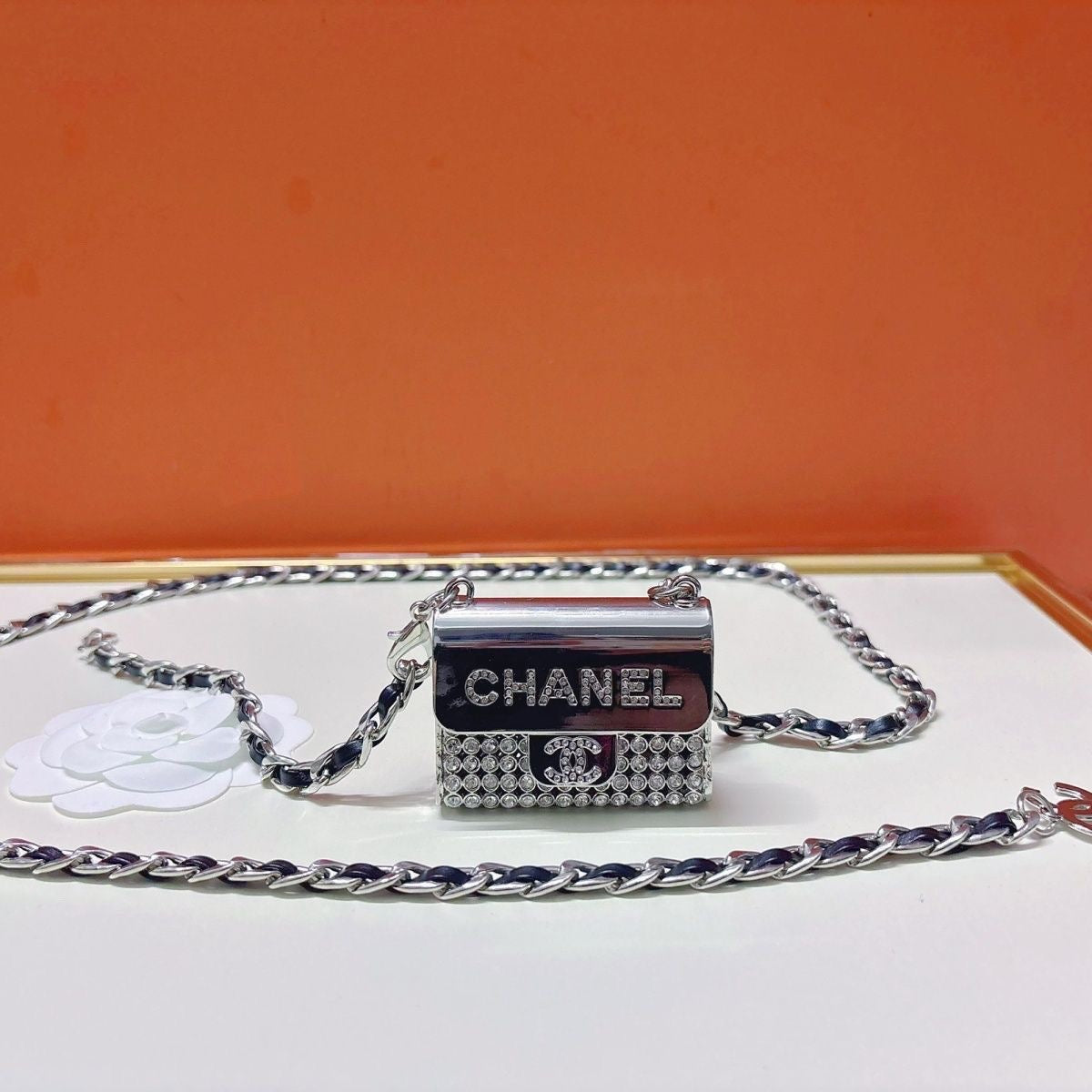 Chain Waist Belt with Mini Bag Charm | Silver & Black