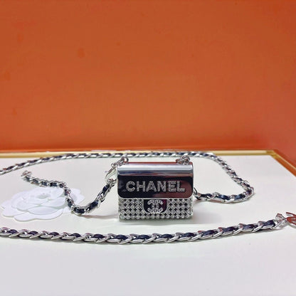 Chain Waist Belt with Mini Bag Charm | Silver & Black