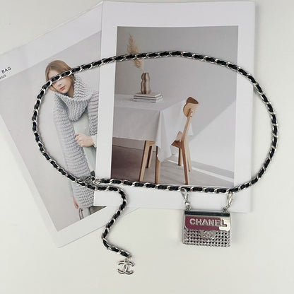 Chain Waist Belt with Mini Bag Charm | Silver & Black