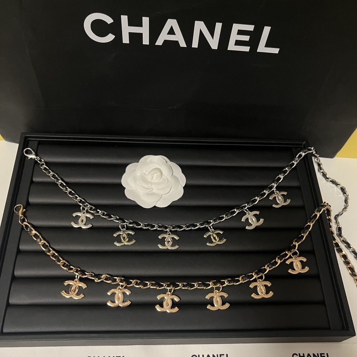 Multi-Charm Chain Waist Belt | Silver & Black