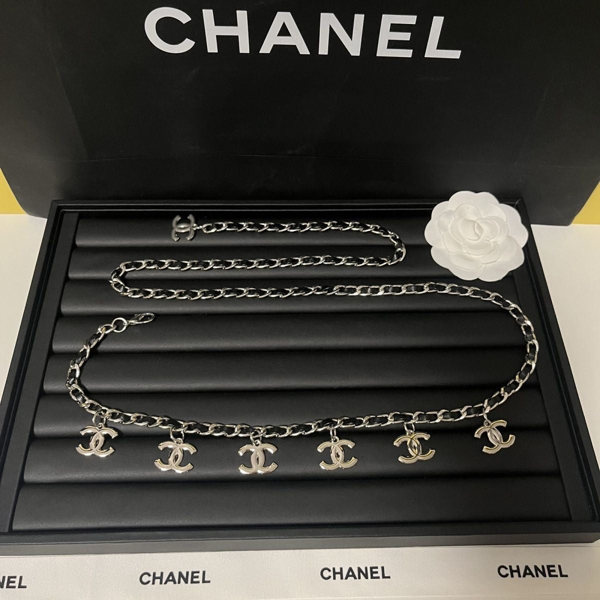 Multi-Charm Chain Waist Belt | Silver & Black