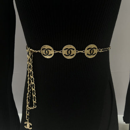 Triple Medallion Chain Waist Belt | Silver & Black