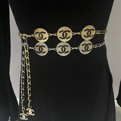 Triple Medallion Chain Waist Belt | Silver & Black