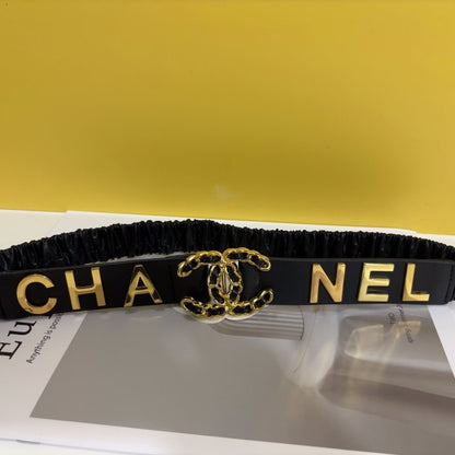Pearl Crystal Letter Buckle Leather Belt