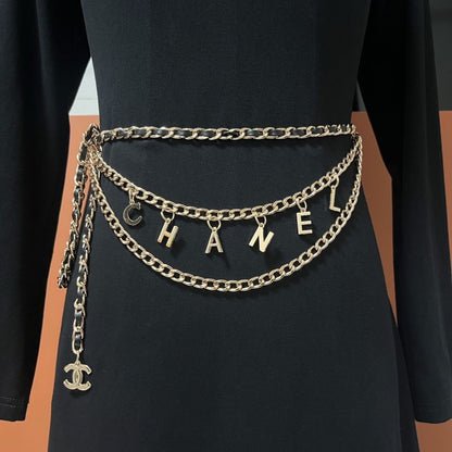 Triple Layered Gold Letter Charm Chain Belt