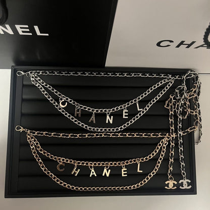 Triple Layered Gold Letter Charm Chain Belt
