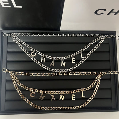 Triple Layered Gold Letter Charm Chain Belt