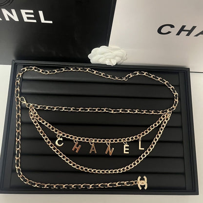 Triple Layered Gold Letter Charm Chain Belt