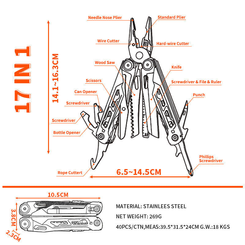 17-in-1 Outdoor Multi-Folding Pliers Tool