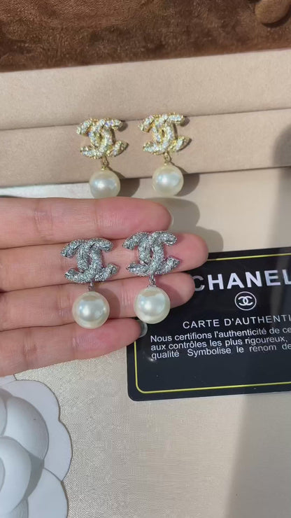 Crystal Pearl Drop Earrings | Gold & Silver Rhinestone Stud